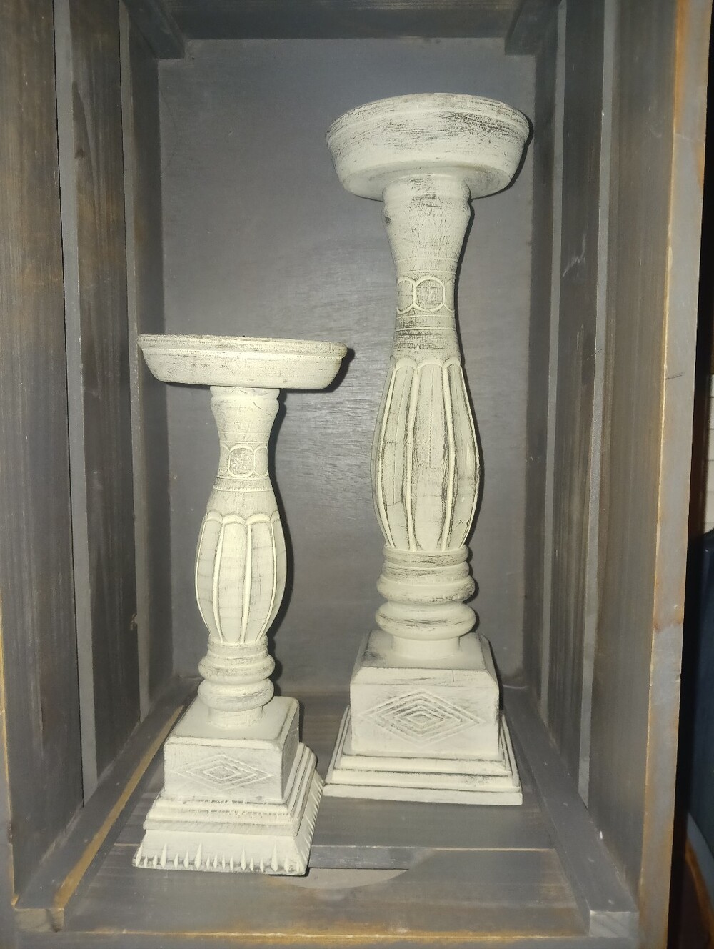 Rustic White Decorative Wood Candlestick Set - Home Accents
